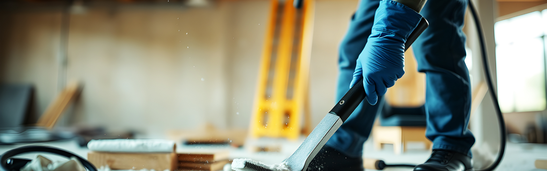 MC Cleaning Service crew performing post-construction cleanup in a new Massachusetts build