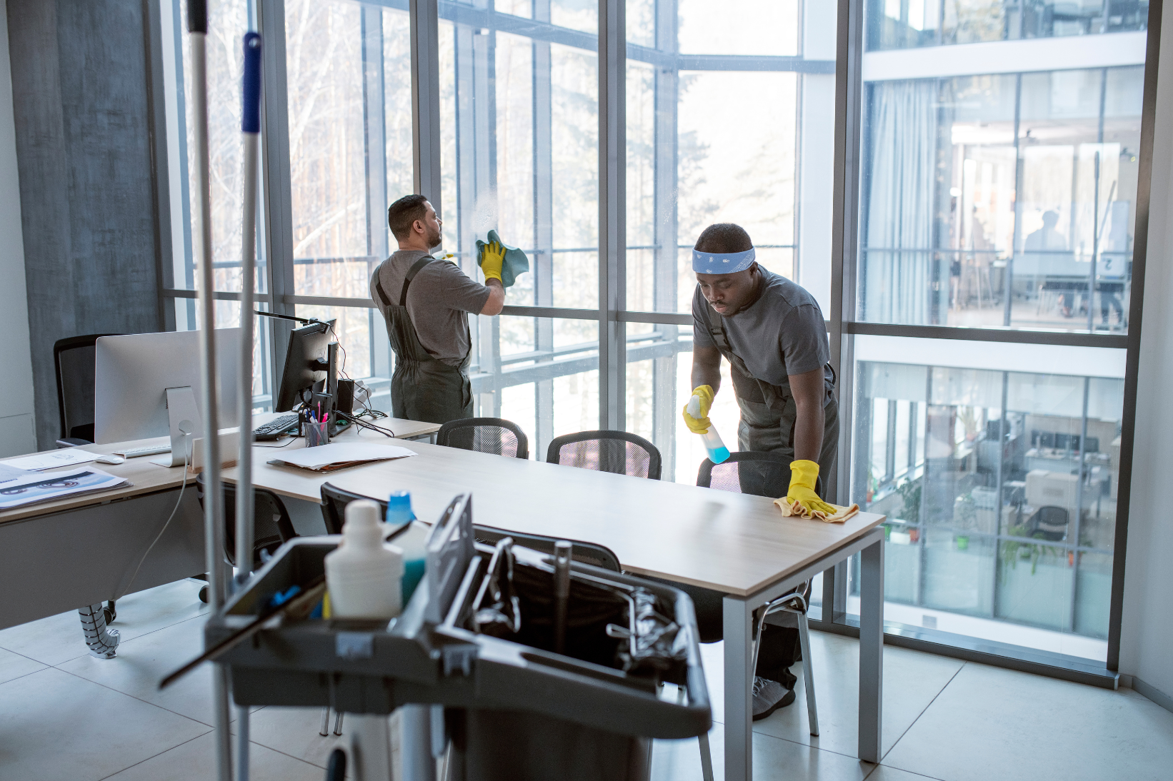 MC Cleaning Service crew providing commercial cleaning in a Canton MA corporate office