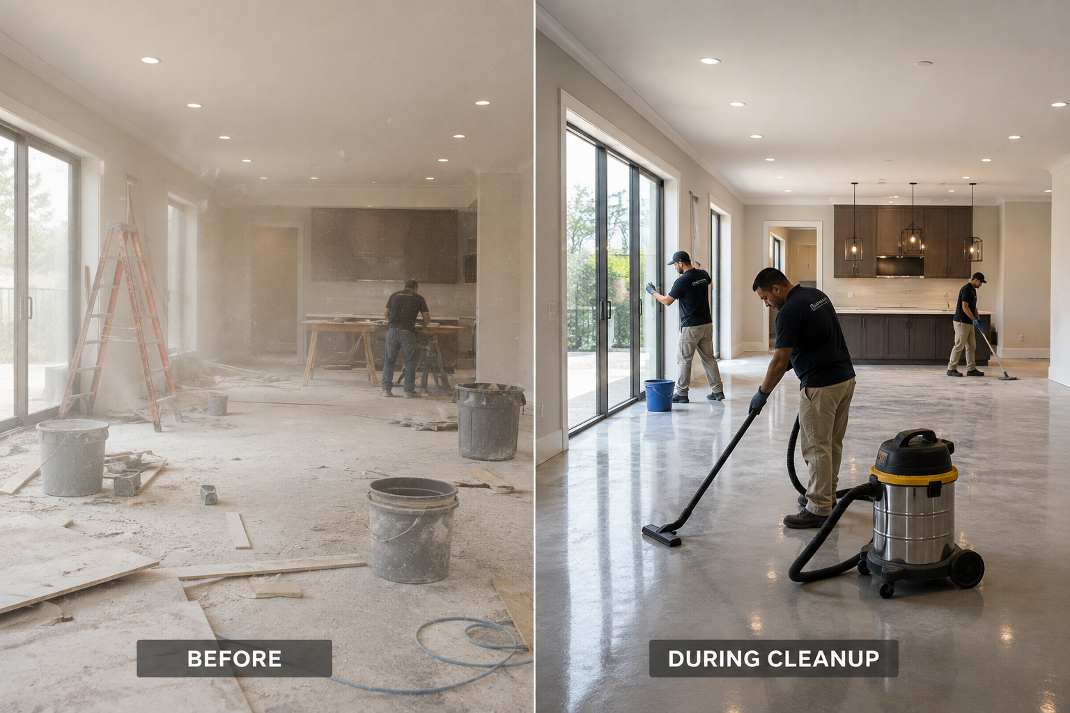 Post-construction cleaning in progress at a Massachusetts new build
